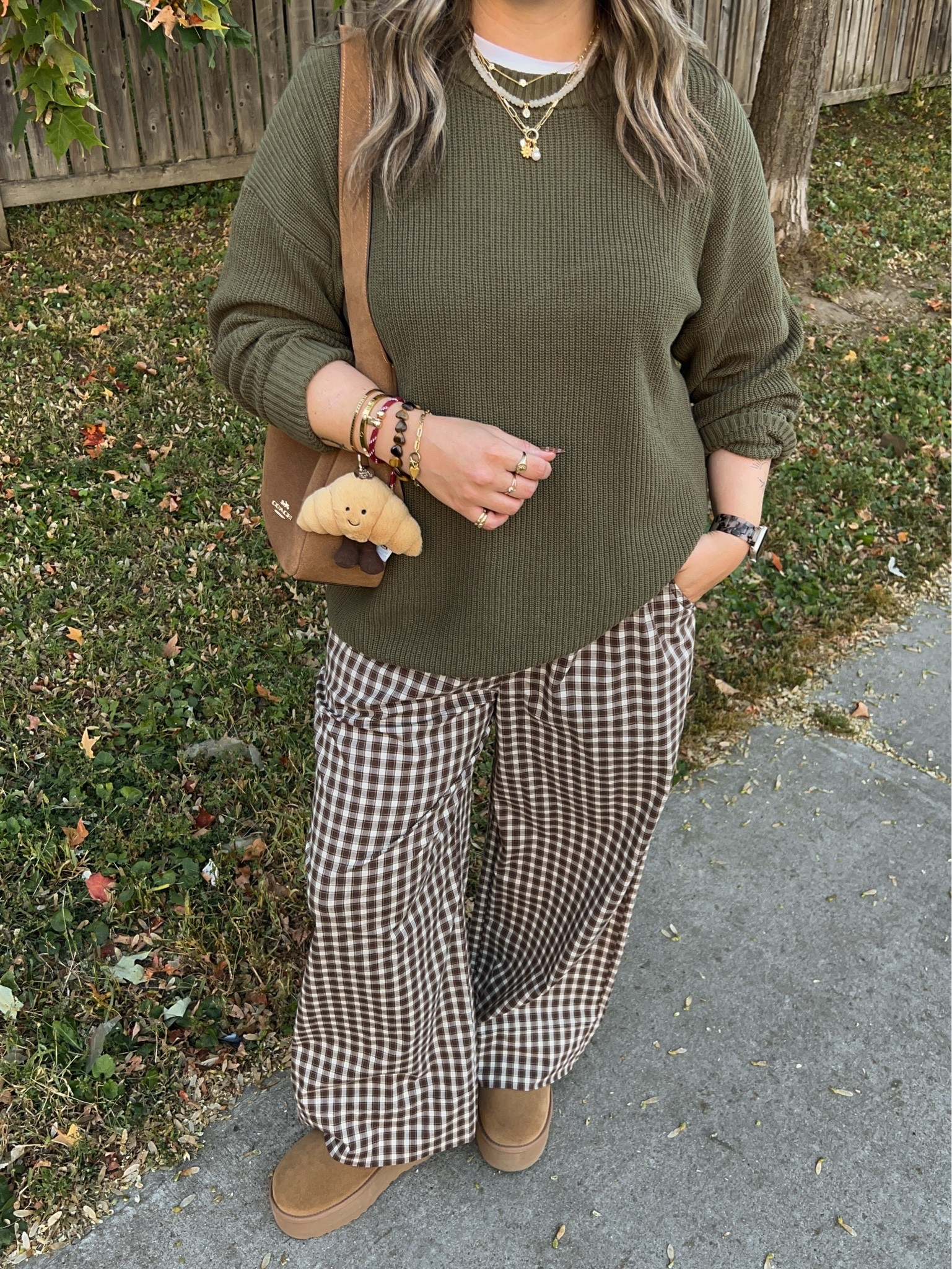Comfy fall outfit! Wearing L in the sweater, Canadian link under similar products. Wearing M in the plaid pants. I’m a 9.5-10 shoe and wear a 10 in Uggs

#LTKfall #LTKstyletip #LTKsale