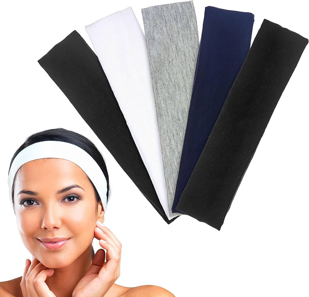 Expressions 5pc Headwraps in Black, Blue, Gray & White - Bulk Hair Accessories For Women, Workout... | Amazon (US)