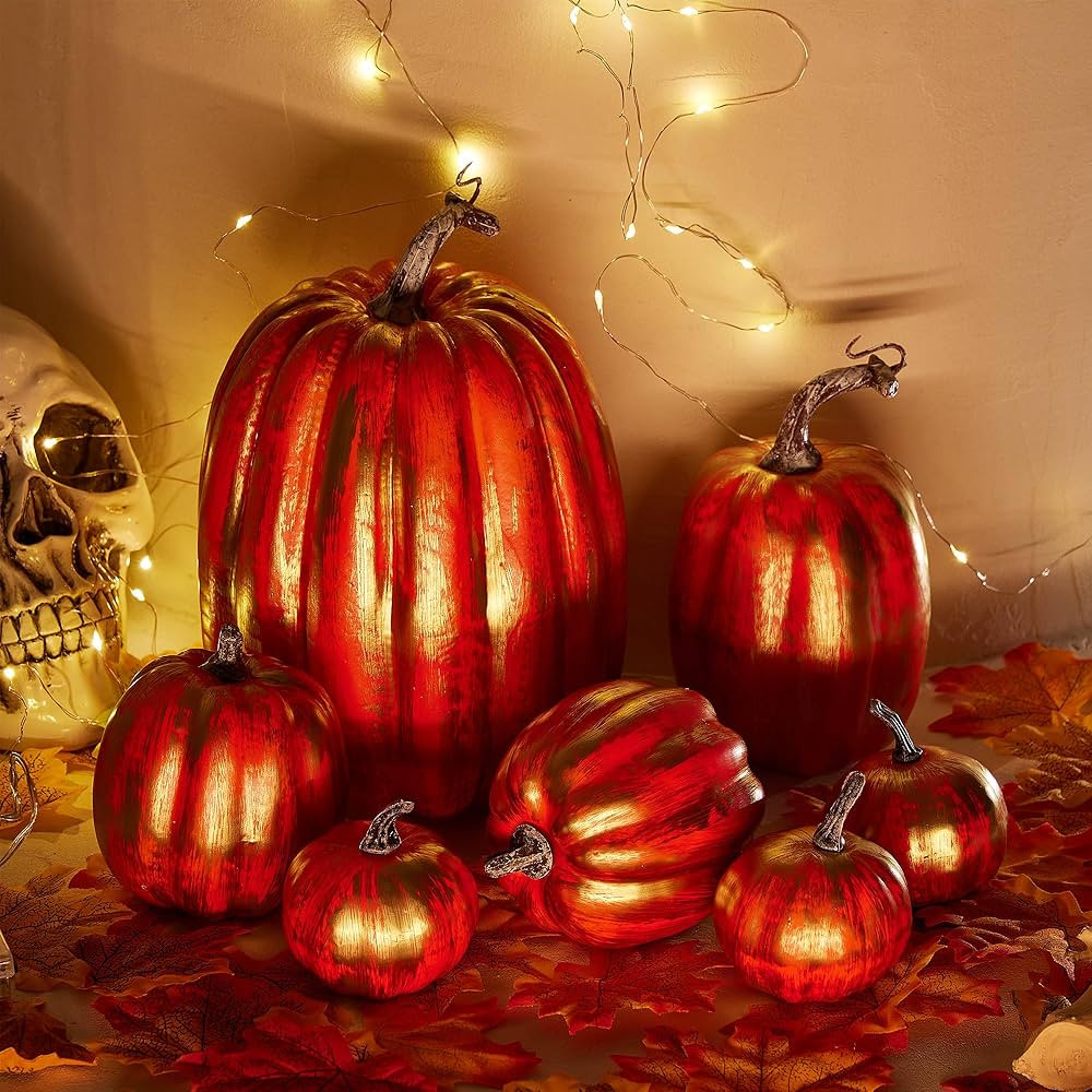 BINPURE Fall Decorations for Home Artificial Fake Pumpkins Thanksgiving Pumpkins Set Lifelike Wed... | Amazon (US)