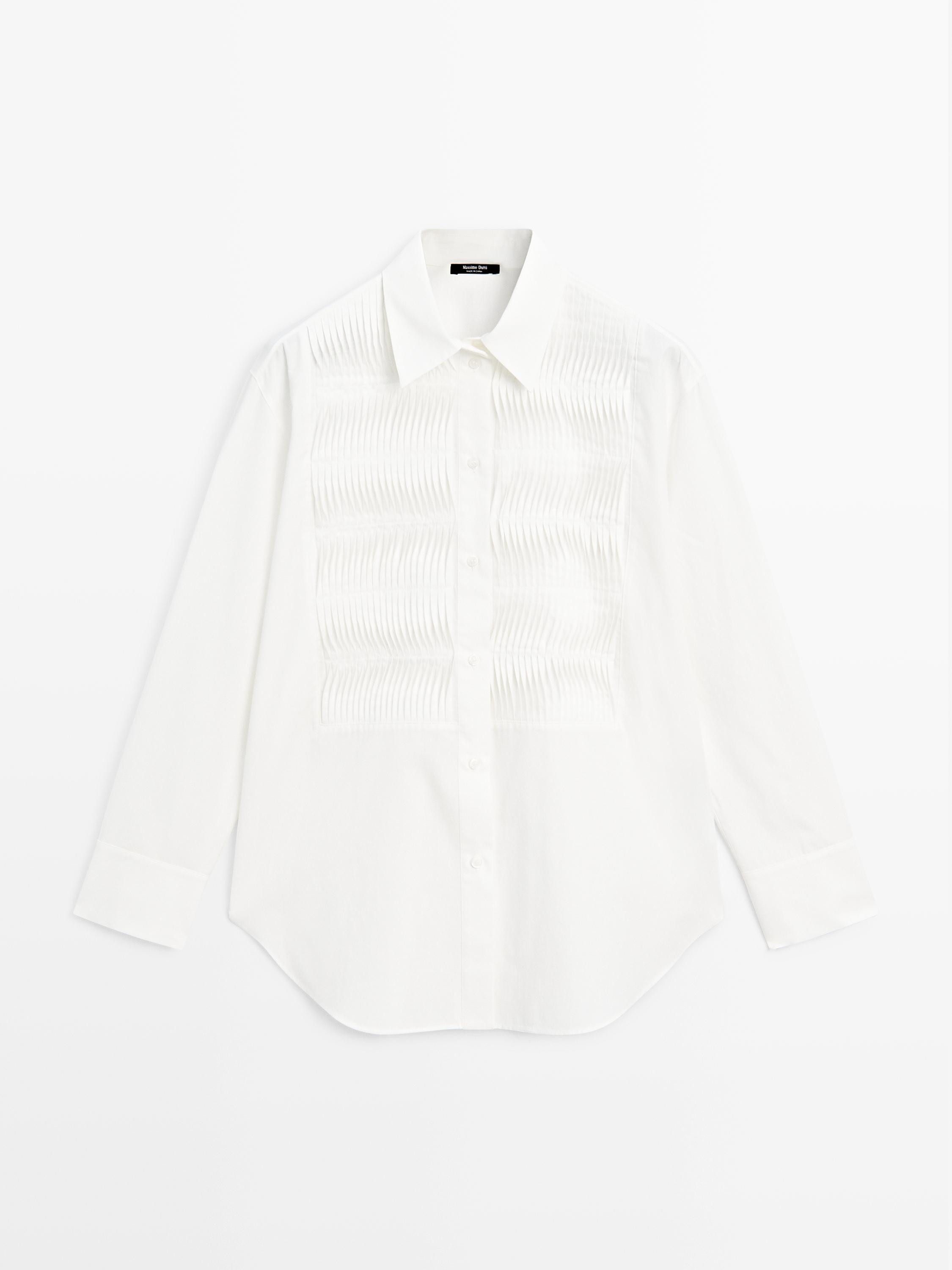 100% cotton shirt with chest detail | Massimo Dutti UK