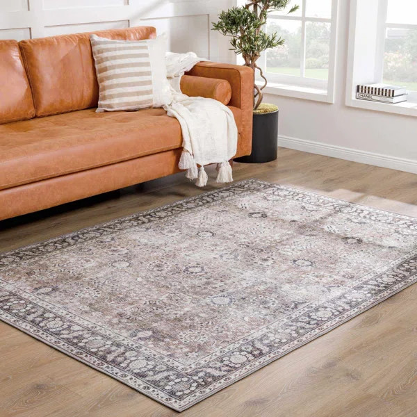 Agalia Machine Washable Oriental Charcoal/Black Area Rug | Wayfair North America