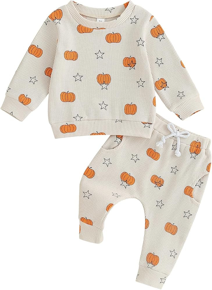 Kayotuas Baby Halloween Outfit Girl Boy Pumpkin Ghost Long Sleeve Crewneck Shirt Top and Pants Se... | Amazon (US)