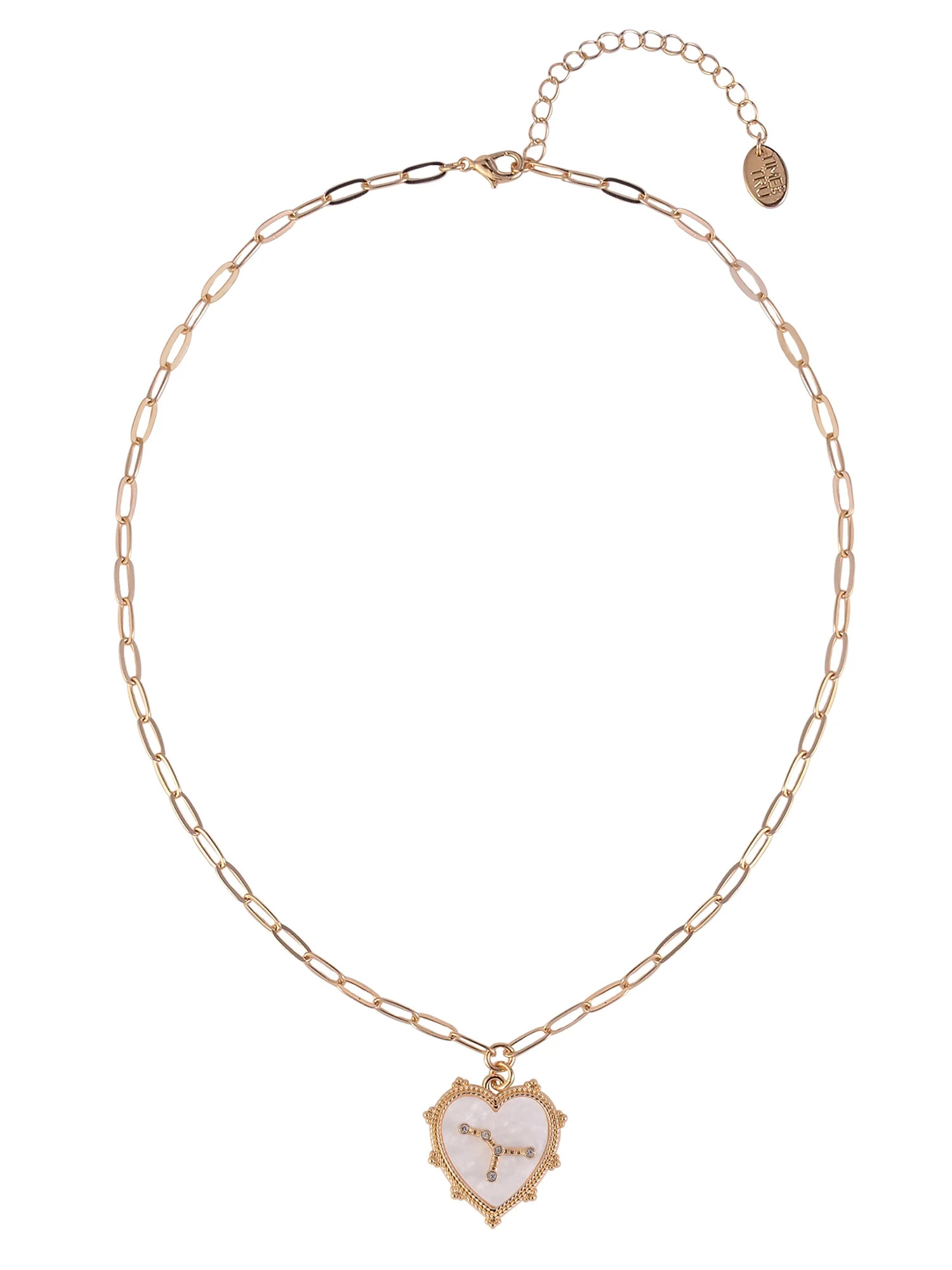 Time and Tru Women's Oval Link Chain Heart with Stone and Inset Constellation "Cancer" Goldtone R... | Walmart (US)