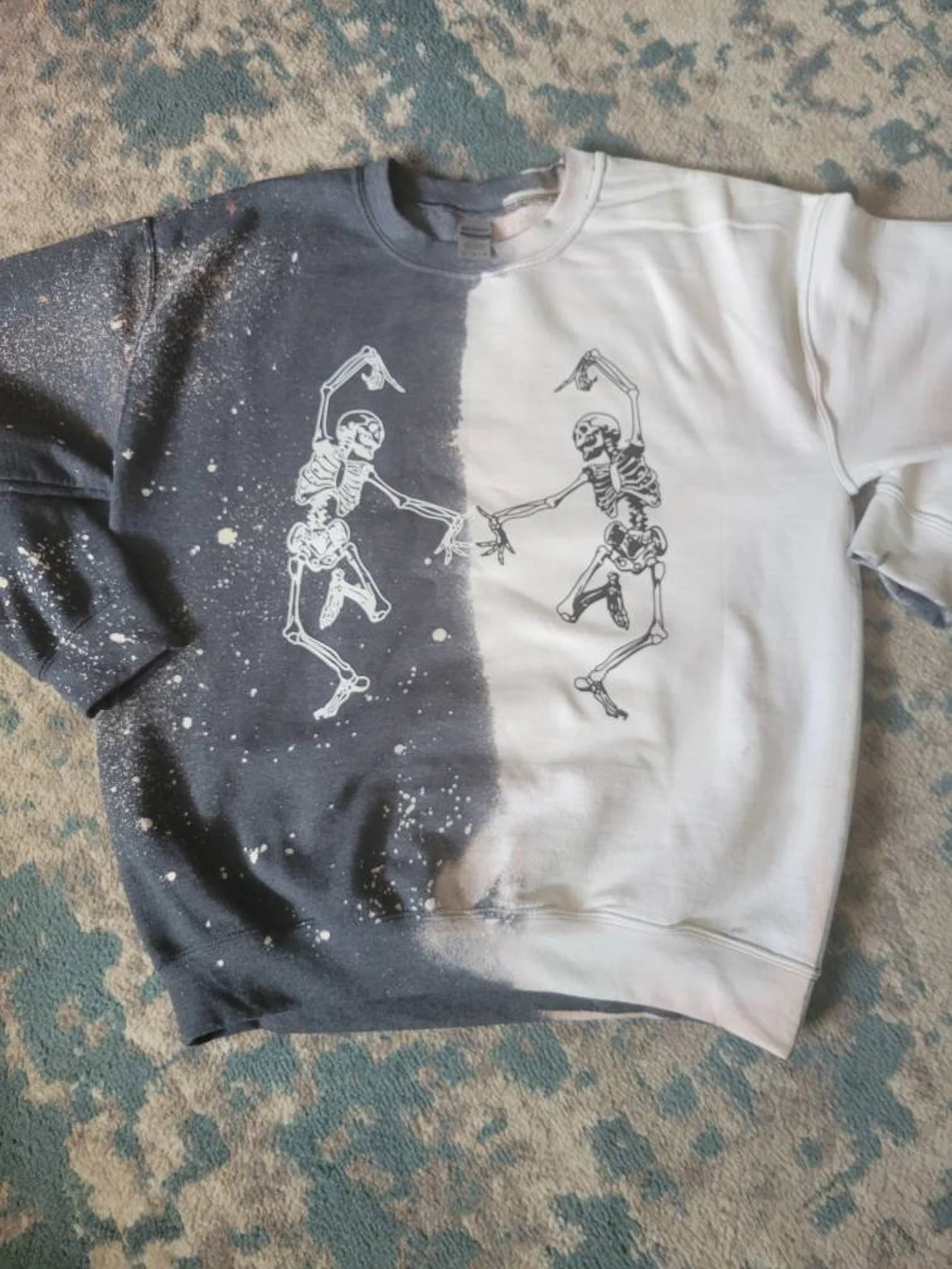 Dancing Skeleton Bleached Sweatshirt Crewneck Half Bleached Skeleton Sweatshirt Halloween Sweatsh... | Etsy (US)