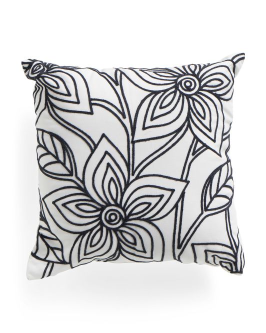 17x17 Indoor Outdoor Embroidered Floral Pillow | TJ Maxx