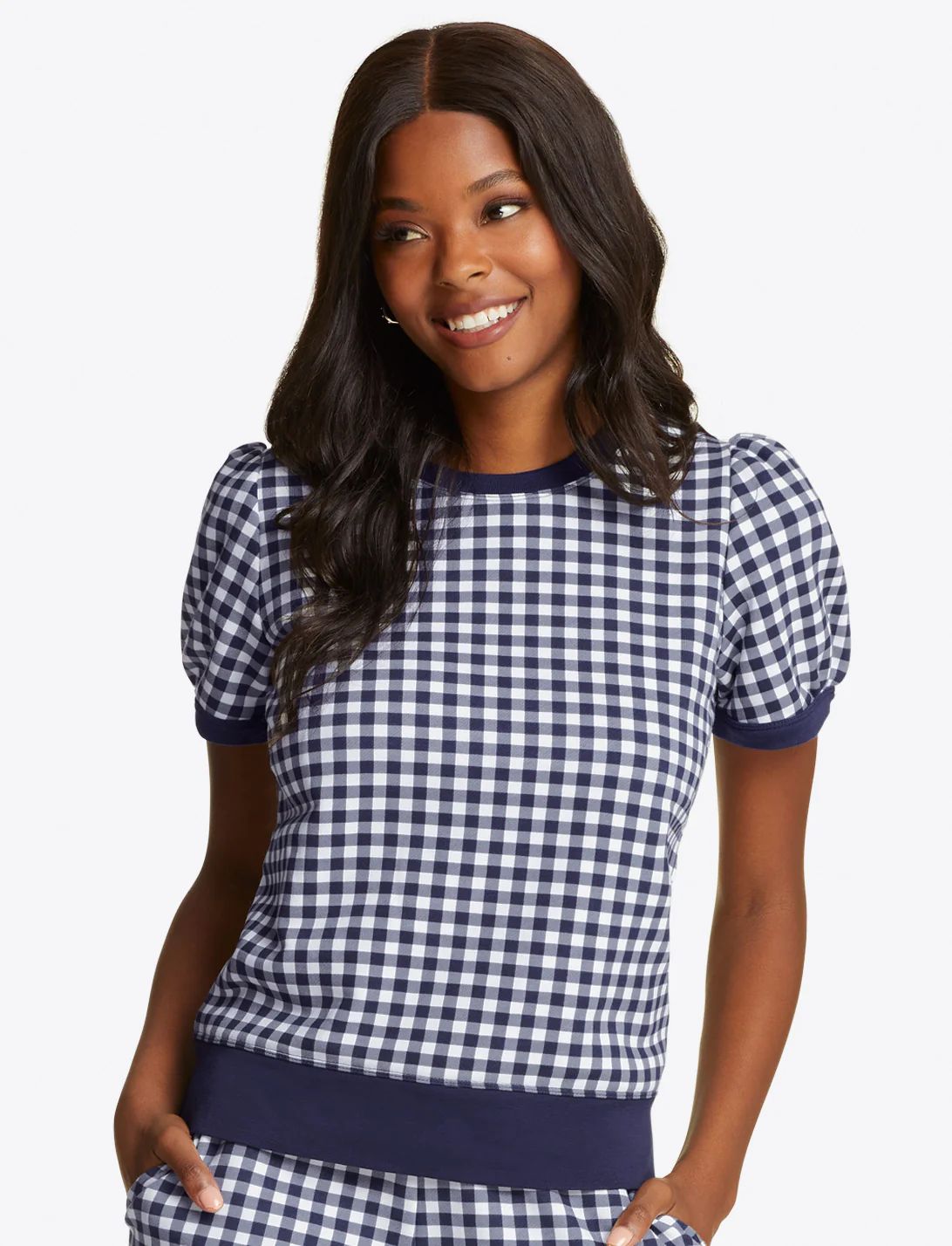 Natalie Short Sleeve Sweatshirt in Gingham | Draper James (US)