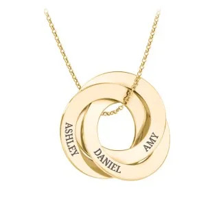 Engraved 3 Interlocking Russian Rings Necklace | Jewlr