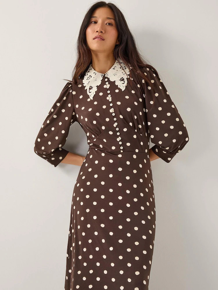Monsoon Paris Polka Dot Jersey Midi Dress | Next EU