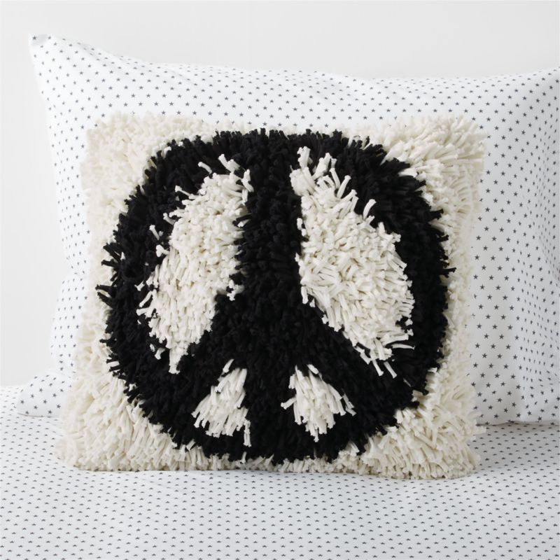 Black and White Peace Sign Kids Shaggy Throw Pillow + Reviews | Crate & Kids | Crate & Barrel