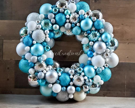 Christmas Wreath | Blue Ornament Wreath | Christmas Decor | Christmas Ornament Wreath | Holiday W... | Etsy (US)
