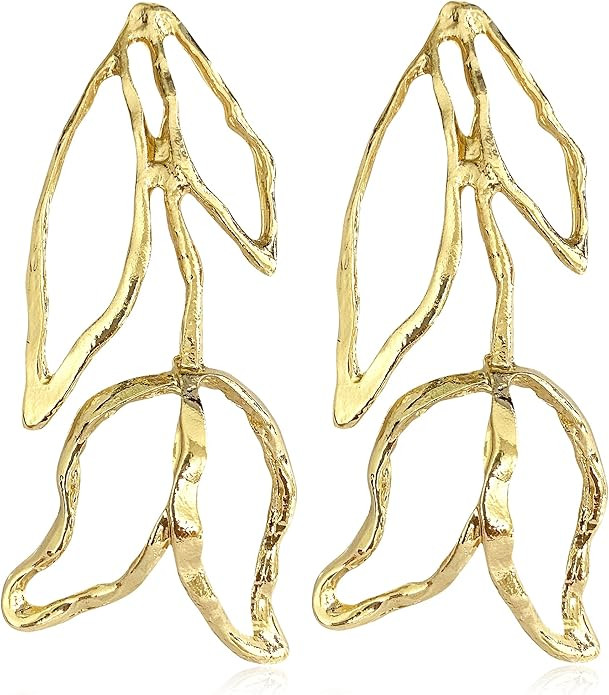 Elegant Bohemian 14k Gold Flower Floral Dangle Drop Earrings Cute Hypoallergenic Golden Hawaiian ... | Amazon (US)