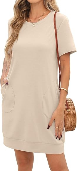 PrinStory Summer Casual Dress for Women Short Sleeve Crewneck Tunic T Shirt Loose Knit Beach Voca... | Amazon (CA)