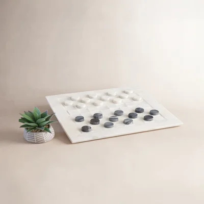 Kalalou Marble Checker Set 0.5"H, White Polished Natural Stone Game Board | Wayfair North America