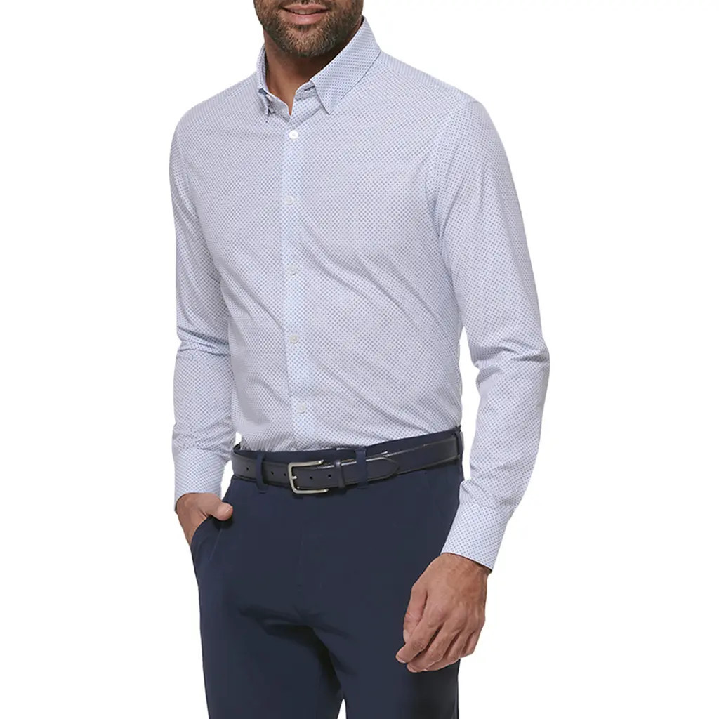 Mizzen+Main Leeward Microprint Stretch Performance Button-Up Shirt in White Plus Print at Nordstrom, Size X-Large | Nordstrom