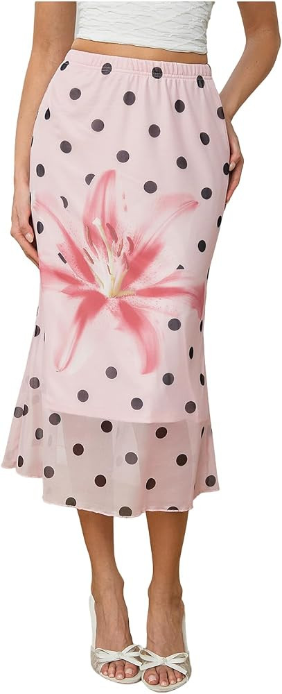 MakeMeChic Women's Polka Dots Skirt Mesh Flowy Summer Midi Skirt | Amazon (US)