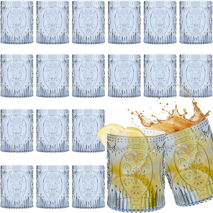 Qinyoung 24 Plastic Vintage Drinking Glasses 8.5oz Stemless Retro Embossed Wine Glasses Shatterpr... | Amazon (US)