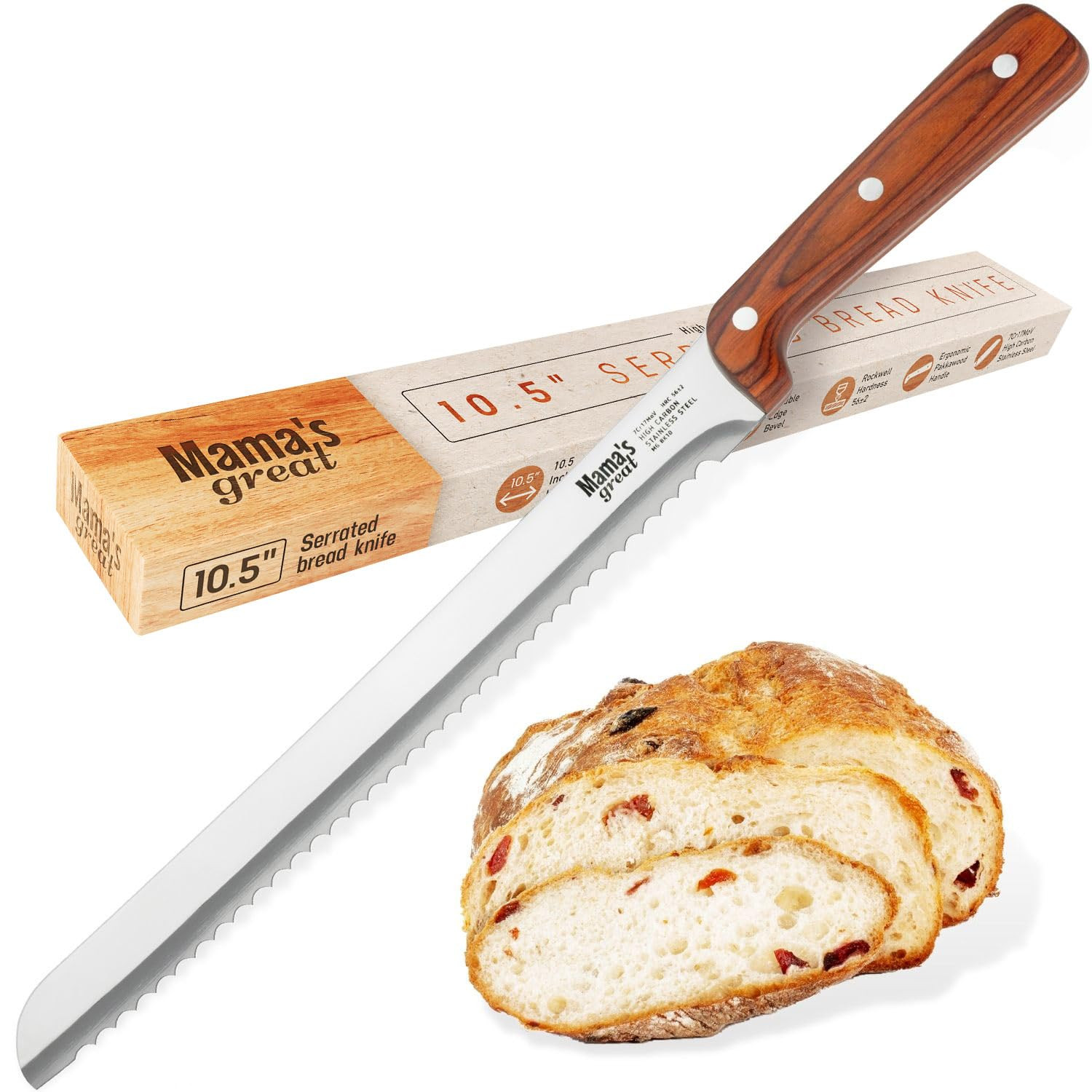 Mama's Great Ultra Sharp Serrated Bread Knife for Homemade Bread with 10.5 Inch Wide Wavy Edge | Amazon (US)