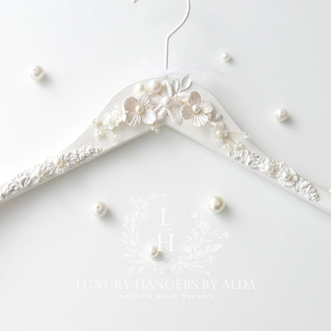 Luxury Pearl Embellished Wedding Dress Hanger, Large Sturdy Bride Hanger With Personalised Tag, W... | Etsy (US)