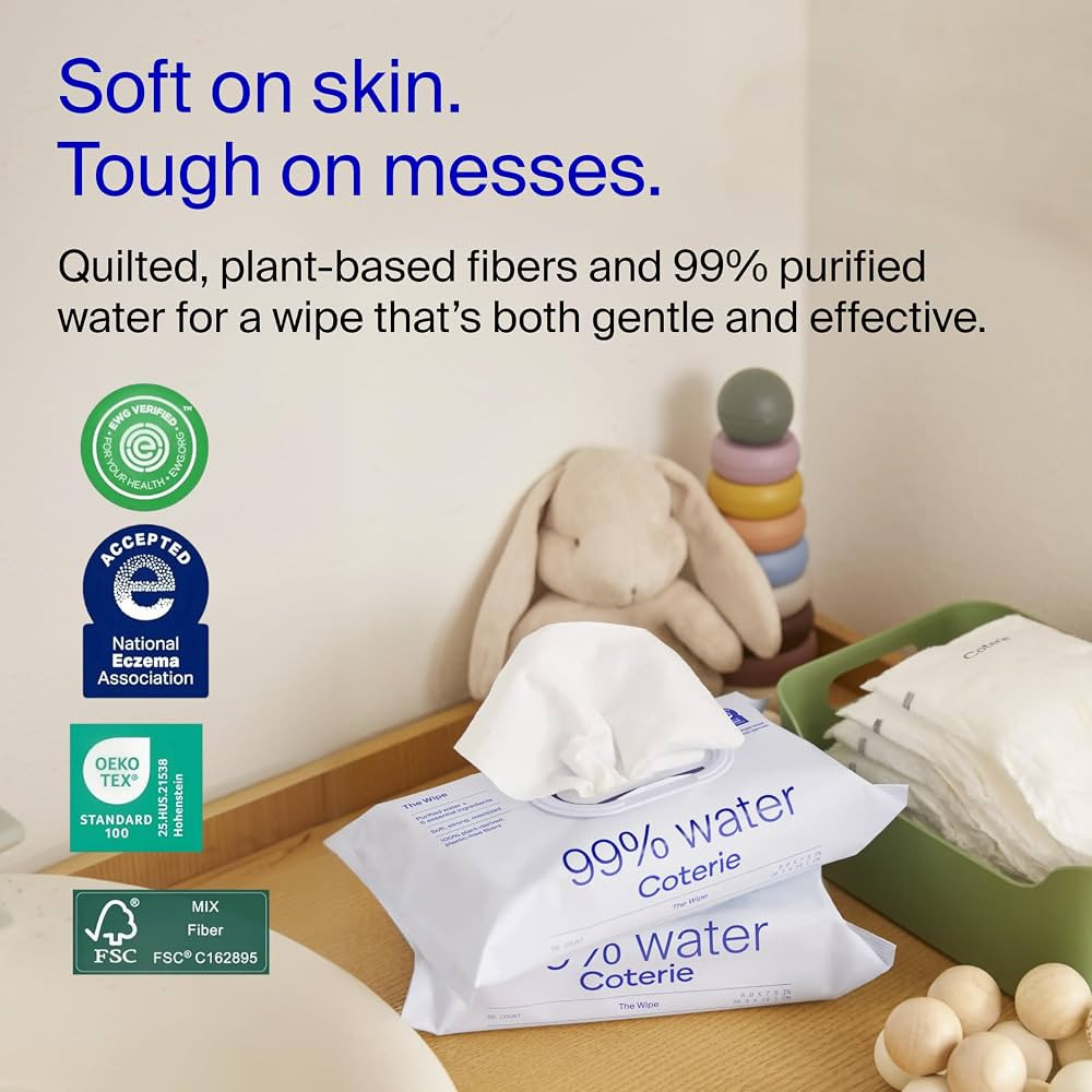 Coterie Baby Wipes for Sensitive Skin, Plant-Based and Plastic-Free Fibers, 99% Water, Hypoallerg... | Amazon (US)