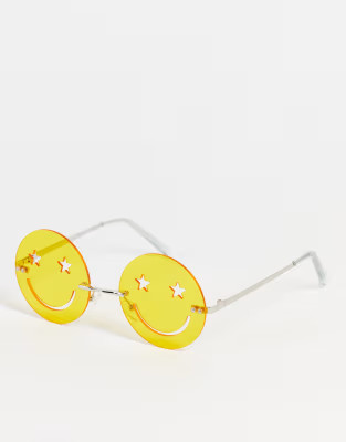 ASOS DESIGN happy face fashion glasses in yellow | ASOS (Global)