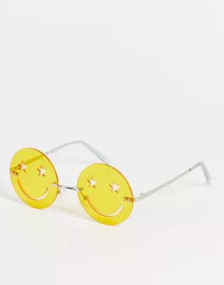 ASOS DESIGN happy face fashion glasses in yellow | ASOS (Global)