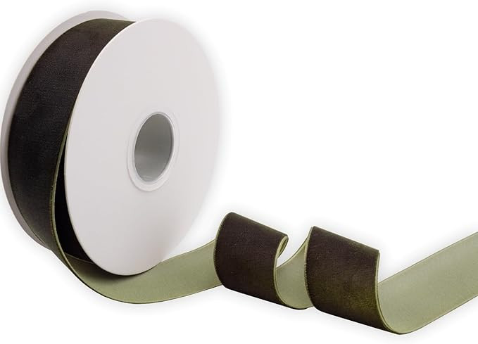 XMRIBBON Olive Green Velvet Ribbon Single Sided,1 1/2 Inch by 10 Yards Spool | Amazon (US)
