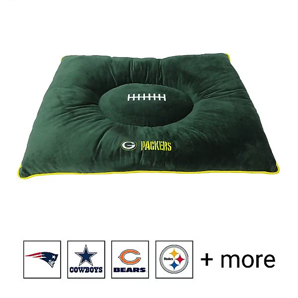 PETS FIRST NFL Football Pillow Dog Bed, Green Bay Packers - Chewy.com | Chewy