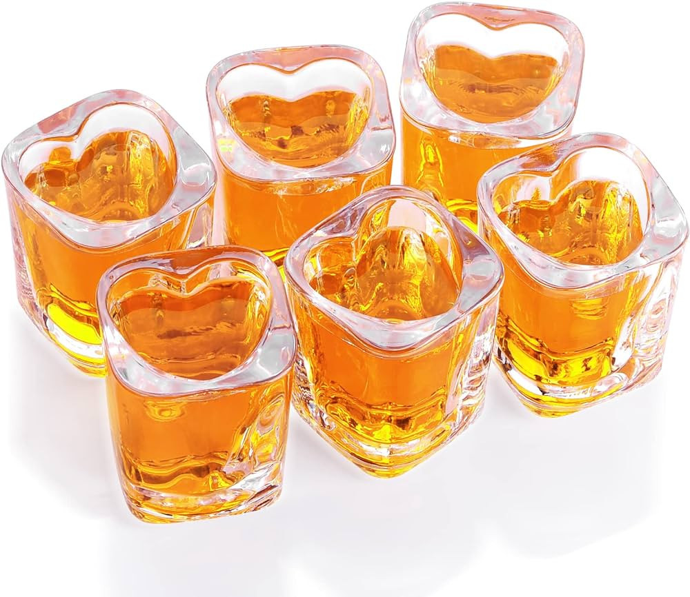 Amazon.com | Valeways 2oz Heavy Base Shot Glasses, Sets of 6/Heart Shaped Clear Tequila Shots/Squ... | Amazon (US)