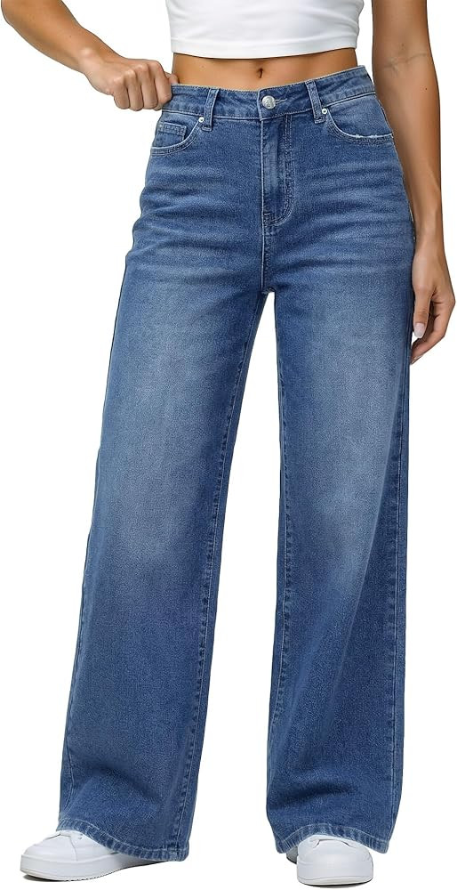 GRAPENT Wide Leg Jeans for Women Trendy High Waisted Stretchy Denim Pants 90s Baggy Jeans Trouser... | Amazon (US)