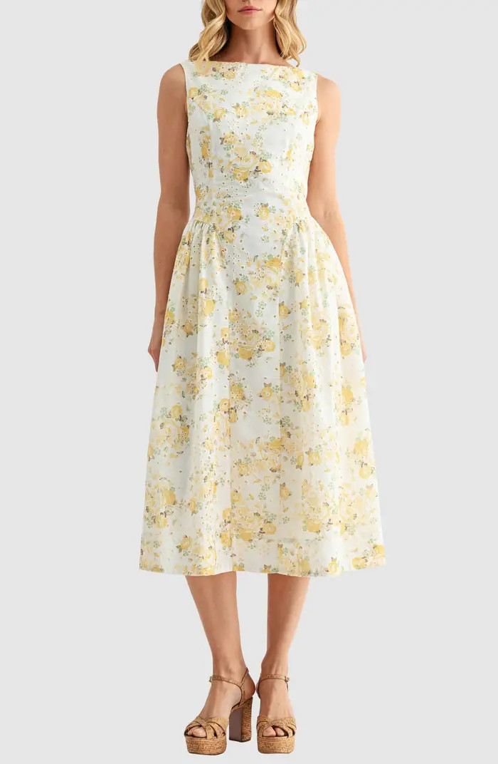 Floral Eyelet Fit & Flare Midi Dress | Nordstrom