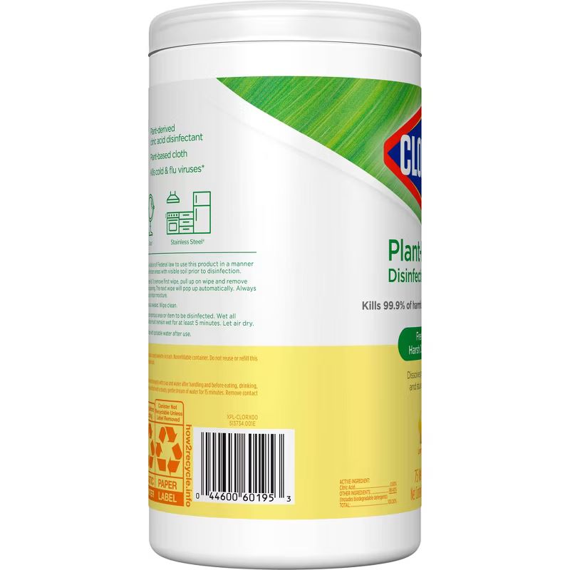 Clorox Plant-Based Disinfecting Wipes - Lemon Zest - 75ct | Target