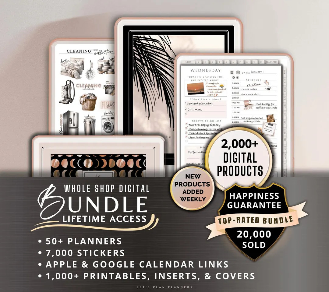 Digital Planner Digital Sticker Whole Shop Bundle Budget Fitness Notebook Goal Meal Planning for ... | Etsy (US)