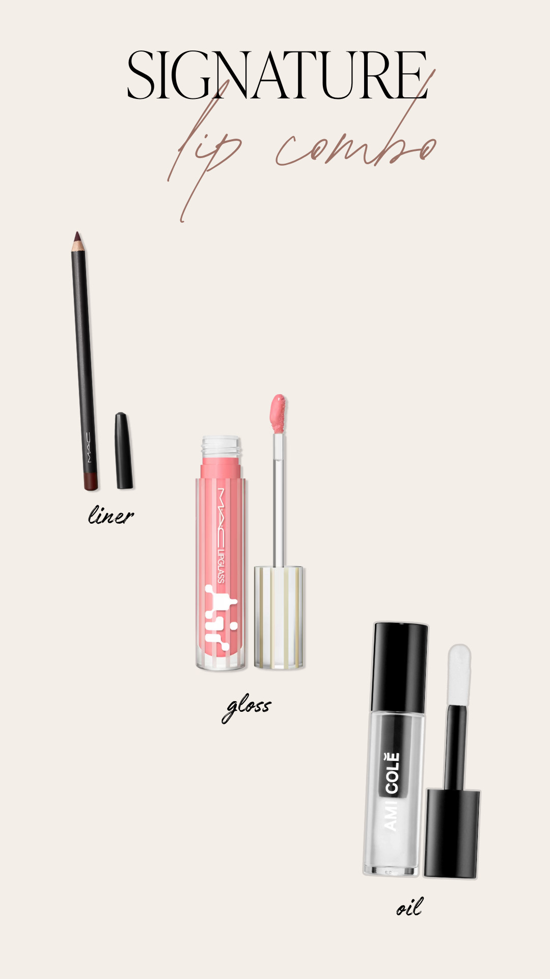 Signature Lip Combo 💋
My go-to trio for a glossy, everyday lip:

• Liner: MAC Lip Pencil – Root For Me
• Gloss: MAC Lipglass Air – Snobbish
• Oil: Ami Colé – Reflection (similar linked)

#signaturelip #everydaymakeup #glowylips #neutralmakeup 

 

#LTKFindsUnder50 #LTKStyleTip #LTKBeauty