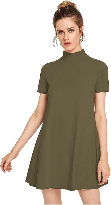Milumia Women's Mock Neck T Shirt Dress 60s Short Sleeve Babydoll Dresses | Amazon (US)