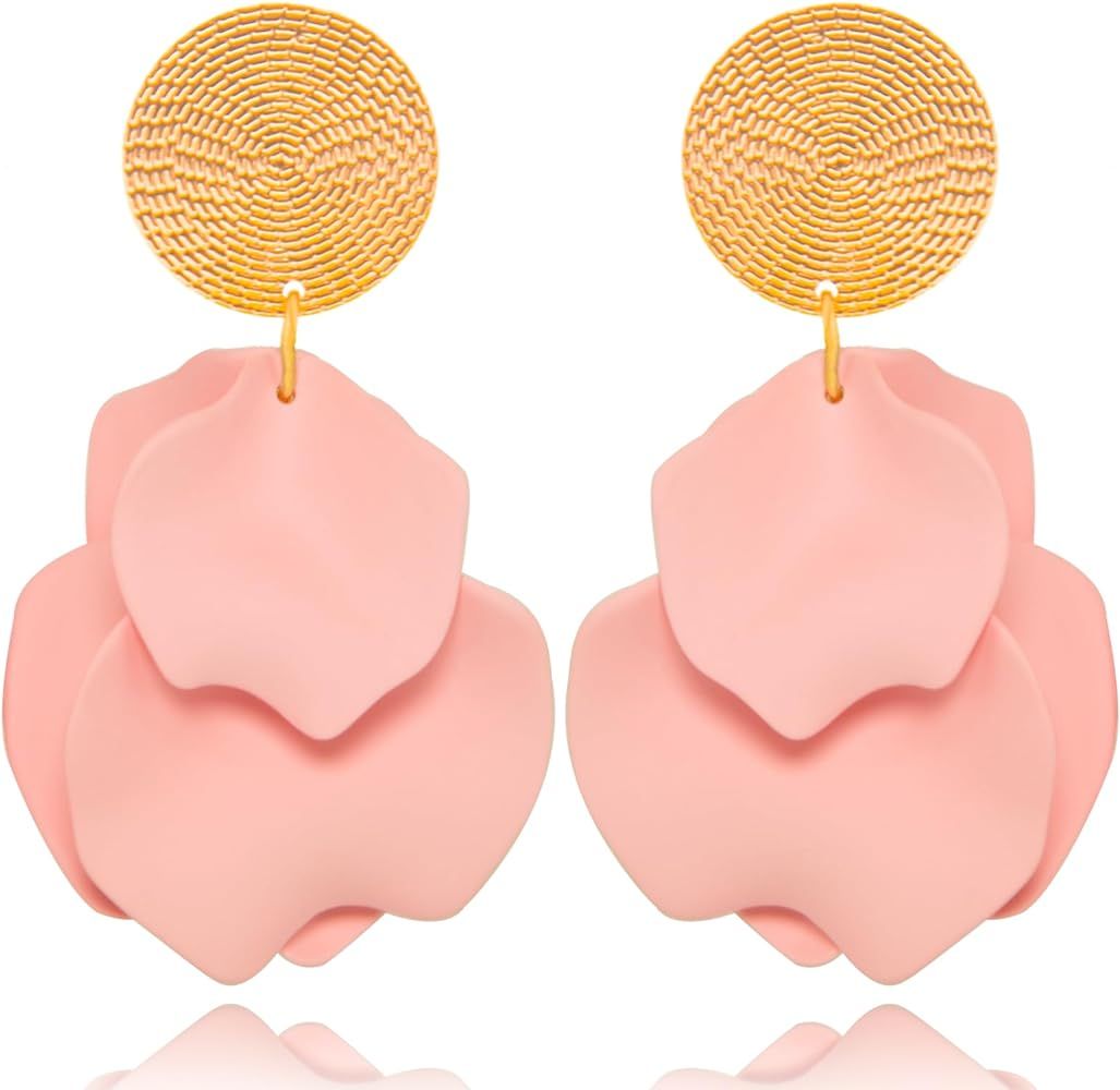 Rose Petal Dangle Earrings for Women Girls Petal Tassel Earrings Flower Earrings Drop Statement F... | Amazon (US)
