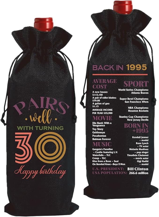 2025 Funny 30th Birthday Gifts: Wine Bag Decorations for Him & Her, Black Wine Bottle Bags | Amazon (US)