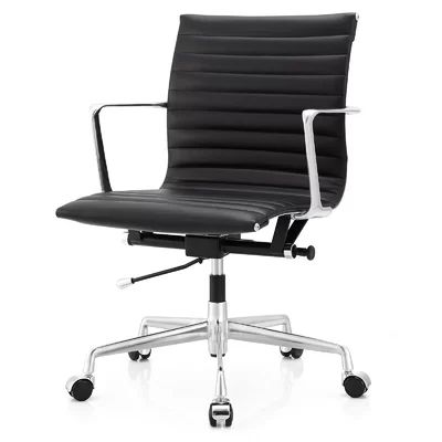 Aniline leather Office Chair Color: Black, Frame Finish: Gold | Wayfair North America