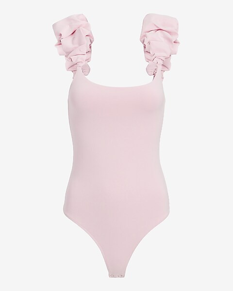 Ruched Puff Strap Scoop Neck Thong Bodysuit | Express