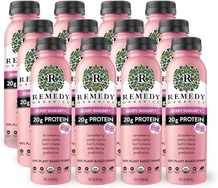 Remedy Organics Berry Immunity 12-Pack | Plant Based 20g Protein Shakes, Ready to Drink | USDA Or... | Amazon (US)
