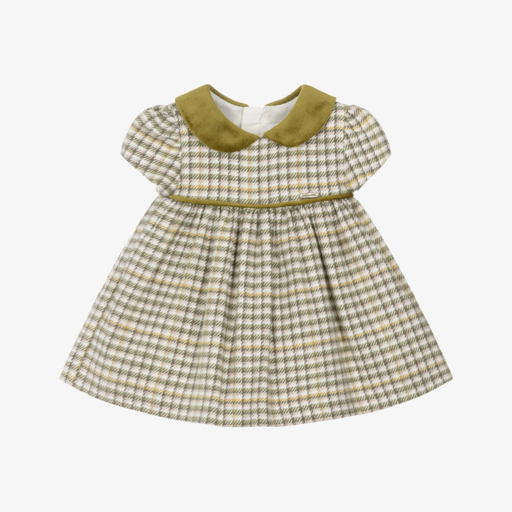 Baby Girls Ivory & Green Check Dress | Childrensalon