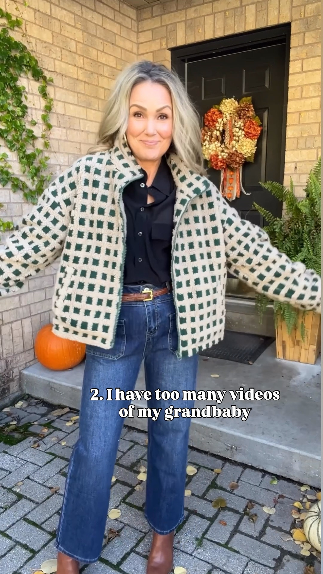 3 checkered coats for fall and winter wearing size M. 
Black satin button down wearing size S. 
Front pocket blue jeans wearing size M. 
Cognac boots 

#fallfashion #falloutfitideas #womenover50 #utahinfluencer 

#LTKOver40 #LTKSeasonal #LTKStyleTip