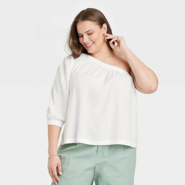Women's Puff Long Sleeve One Shoulder Top - A New Day™ | Target
