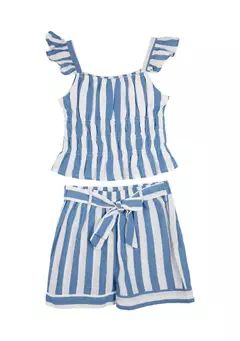 Counting Daisies Girls 4-6x Flutter Sleeve Yarn Dyed Stripe Shorts Set | Belk