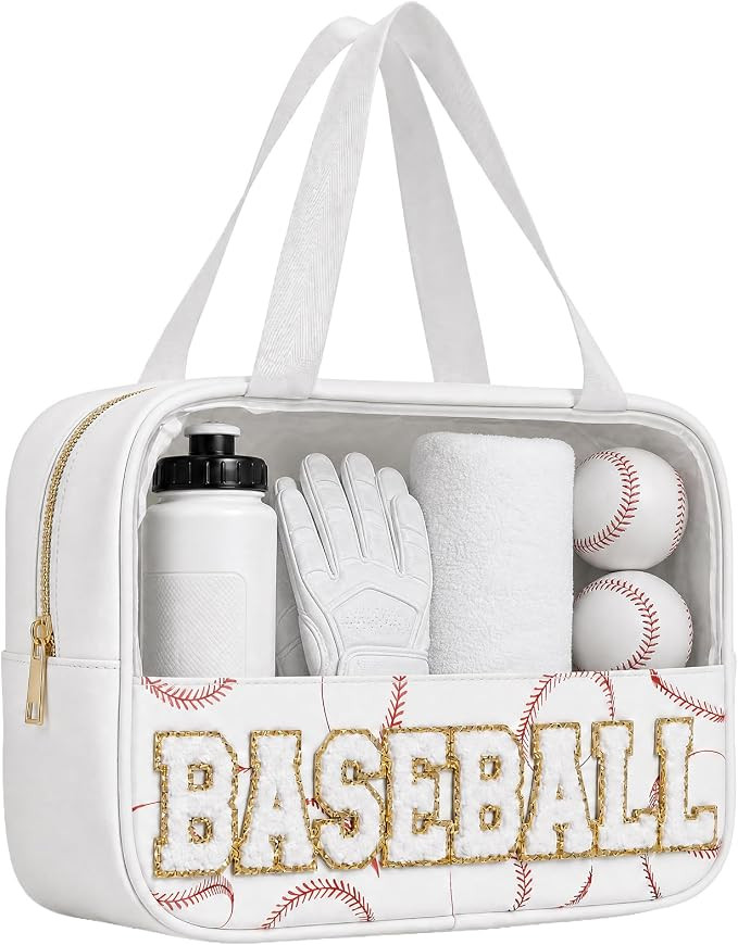 Baseball Mom Essentials Baseball Team Gifts Makeup Cosmetic Bag Clear Chenille Letter Zipper Pouc... | Amazon (US)