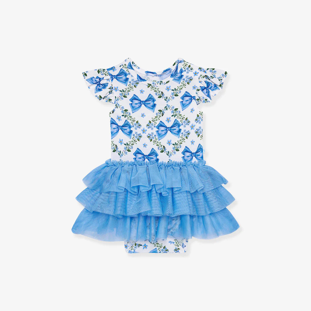 Floral Ribbons Blue Girl Tulle Onesie | Emersyn | Posh Peanut