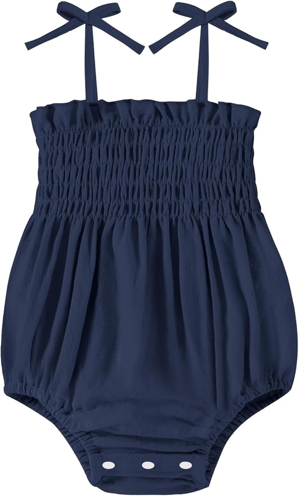 Baby Girl Romper Summer Toddler Baby Girl Clothes Sleeveless Smocked Bodysuit Infant Bow Shoulder... | Amazon (US)