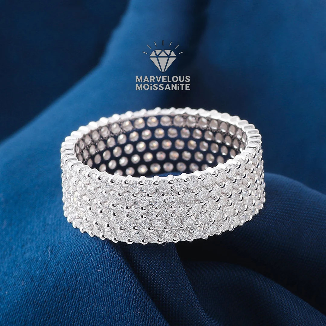 Designer Unisex Band Art Deco Five Row Pave Set Engagement - Etsy | Etsy (US)