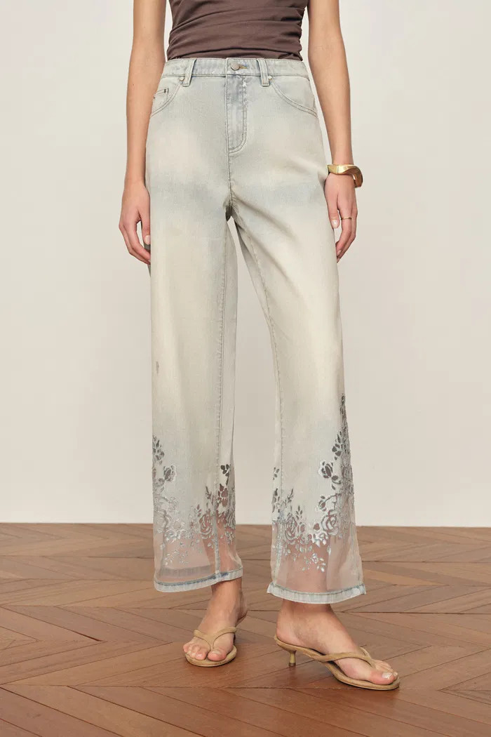 Ariel Straight Cropped Jeans in Transparent Burnout Denim | Fabrique