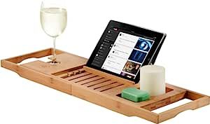 Premium Bamboo Bathtub Tray Caddy - Expandable Wood Bath Tray with Book/Tablat Holder, Wine Glass... | Amazon (US)