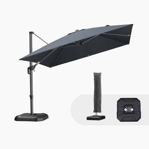 PURPLE LEAF 10'×10' Patio Umbrella with Base and Cover Outdoor Large Cantilever Umbrella Windproof Offset Heavy Duty Sun Umbrella for Garden Deck Pool Patio Grey | Amazon (US)